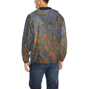 Marbled Abstract Orange All Over Print Quilted Windbreaker for Men (Model H35)