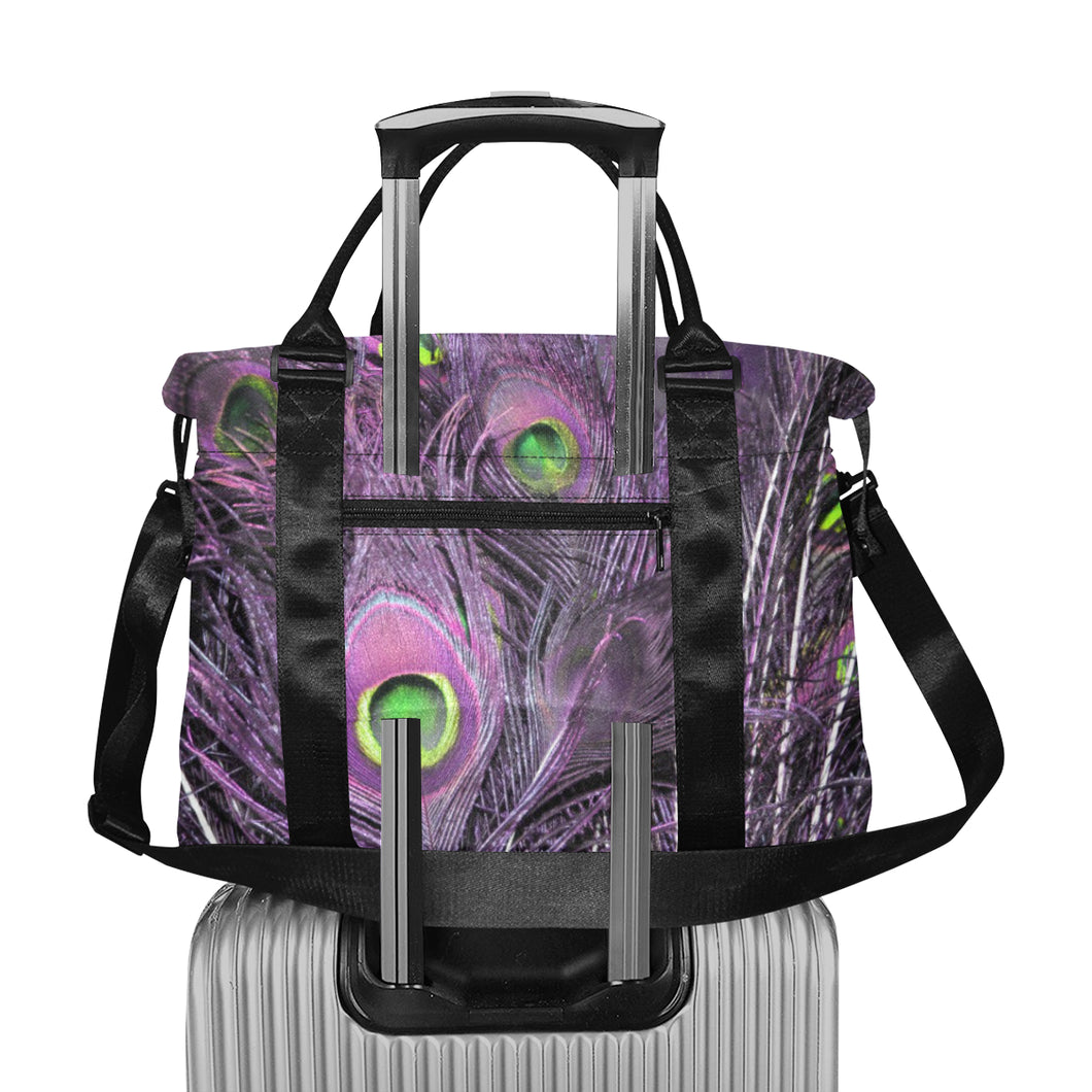 Peacock Feathers Purple Large Capacity Duffle Bag (Model 1715)