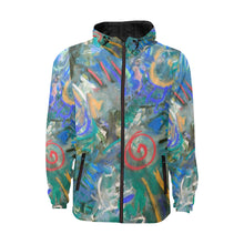 Load image into Gallery viewer, Graffiti Abstract Blue All Over Print Quilted Windbreaker for Men (Model H35)