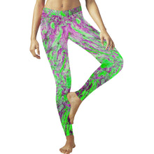 Load image into Gallery viewer, Marbled Abstract Green and Purple Low Rise Leggings (Invisible Stitch) (Model L05)