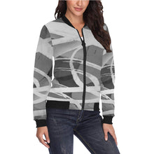 Load image into Gallery viewer, Abstract Circles Black and White All Over Print Bomber Jacket for Women (Model H36)