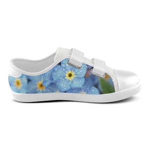 Forget Me Not Flower White Trim Velcro Canvas Kid's Shoes (Model 008)
