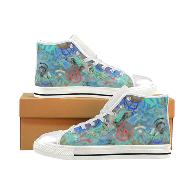 Graffiti Abstract Aqua Women's Classic High Top Canvas Shoes (Model 017)
