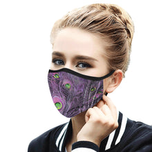 Load image into Gallery viewer, Peacock Feathers Purple Mouth Mask in One Piece (2 Filters Included) (Model M02)