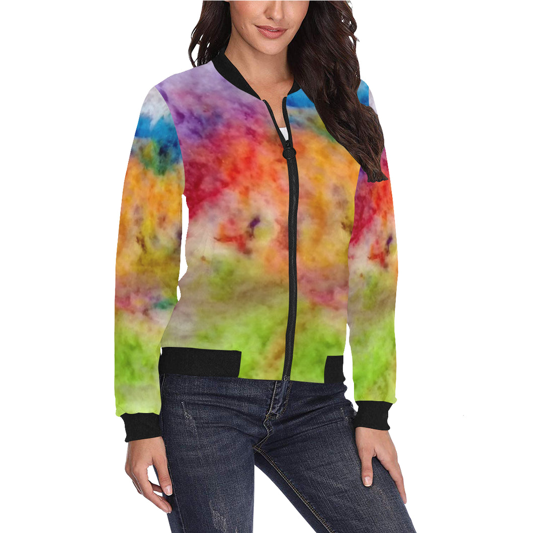Splash of Color All Over Print Bomber Jacket for Women (Model H36)
