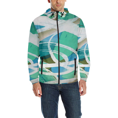 Abstract Circles Aqua All Over Print Quilted Windbreaker for Men (Model H35)