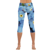 Load image into Gallery viewer, Forget Me Not Flower New Low Rise Capri Leggings (Flatlock Stitch) (Model L09)