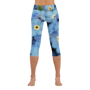 Forget Me Not Flower New Low Rise Capri Leggings (Flatlock Stitch) (Model L09)