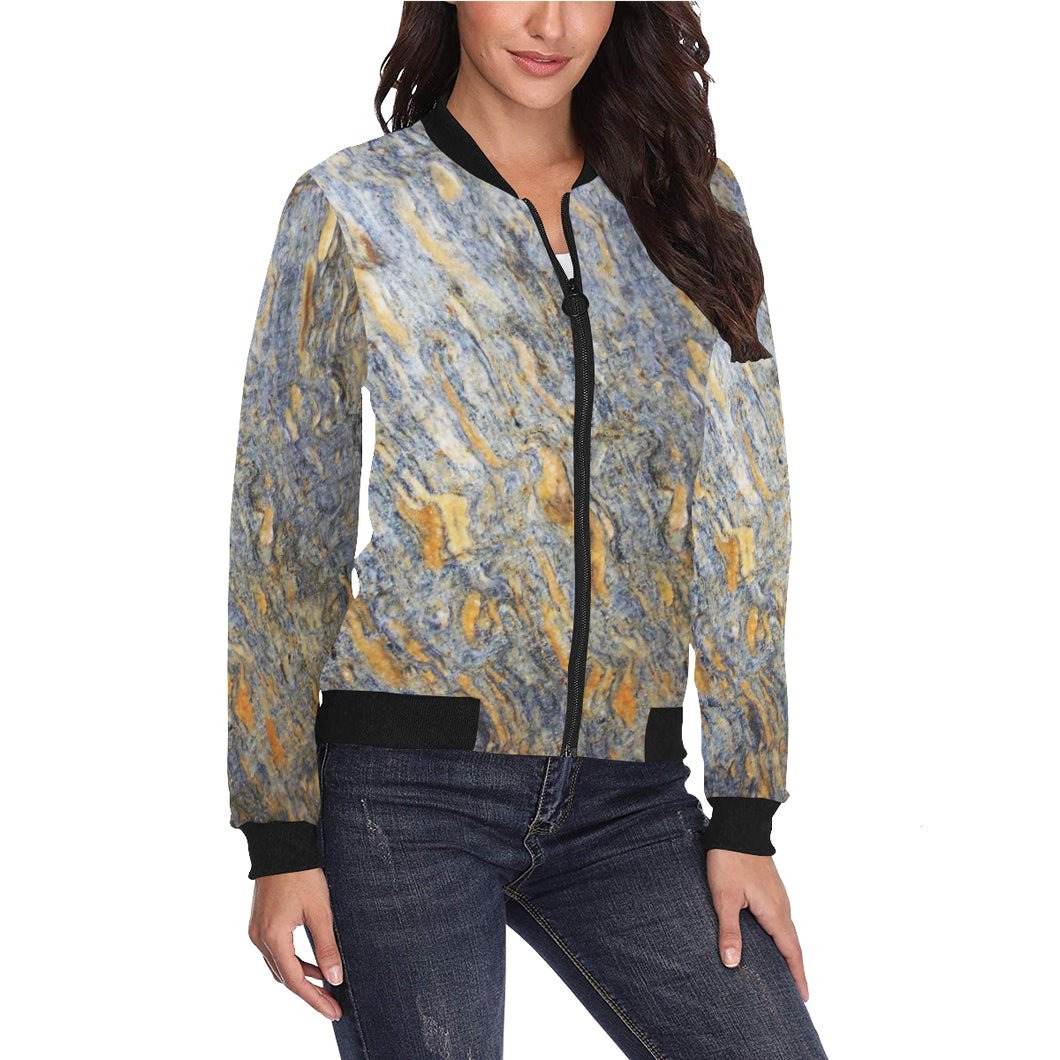 Marbled Abstract All Over Print Bomber Jacket for Women (Model H36)