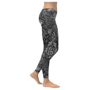 Fun and Fancy Paisley Black and White Low Rise Leggings (Invisible Stitch) (Model L05)