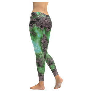 Molten Flames Green Low Rise Leggings (Invisible Stitch) (Model L05)