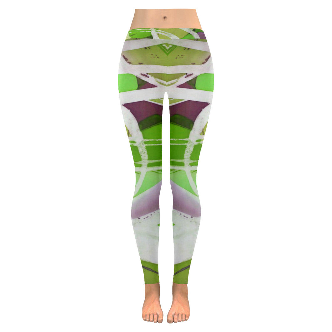 Abstract Circles Green Low Rise Leggings (Invisible Stitch) (Model L05)