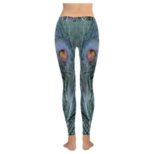 Load image into Gallery viewer, Peacock Feathers Blue Low Rise Leggings (Invisible Stitch) (Model L05)