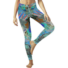 Load image into Gallery viewer, Graffiti Abstract Aqua Low Rise Leggings (Invisible Stitch) (Model L05)
