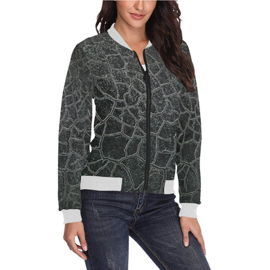 Crackle Black All Over Print Bomber Jacket for Women (Model H36)