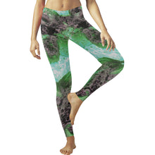 Load image into Gallery viewer, Molten Flames Green Low Rise Leggings (Invisible Stitch) (Model L05)
