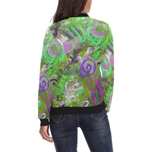 Load image into Gallery viewer, Graffiti Abstract Green All Over Print Bomber Jacket for Women (Model H36)
