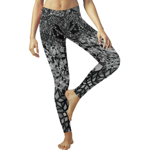 Holiday Paisley Black and White Low Rise Leggings (Invisible Stitch) (Model L05)