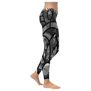 Stained Glass Black and White Low Rise Leggings (Invisible Stitch) (Model L05)