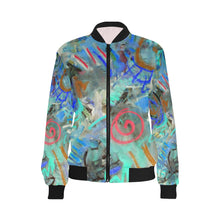 Load image into Gallery viewer, Graffiti Abstract Aqua All Over Print Bomber Jacket for Women (Model H36)
