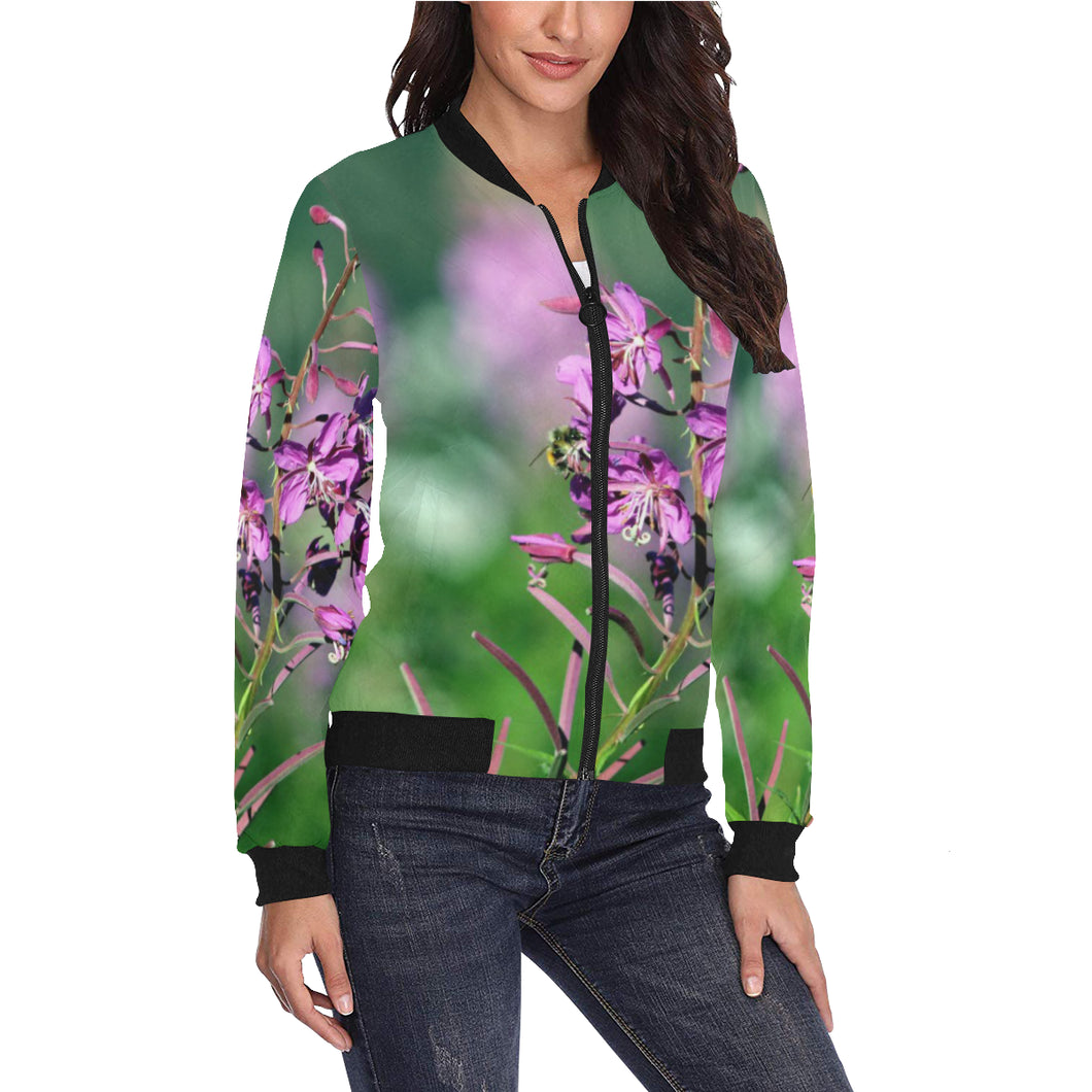 Fireweed Flower All Over Print Bomber Jacket for Women (Model H36)