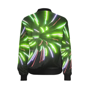 Fireworks Burst Green All Over Print Bomber Jacket for Women (Model H36)