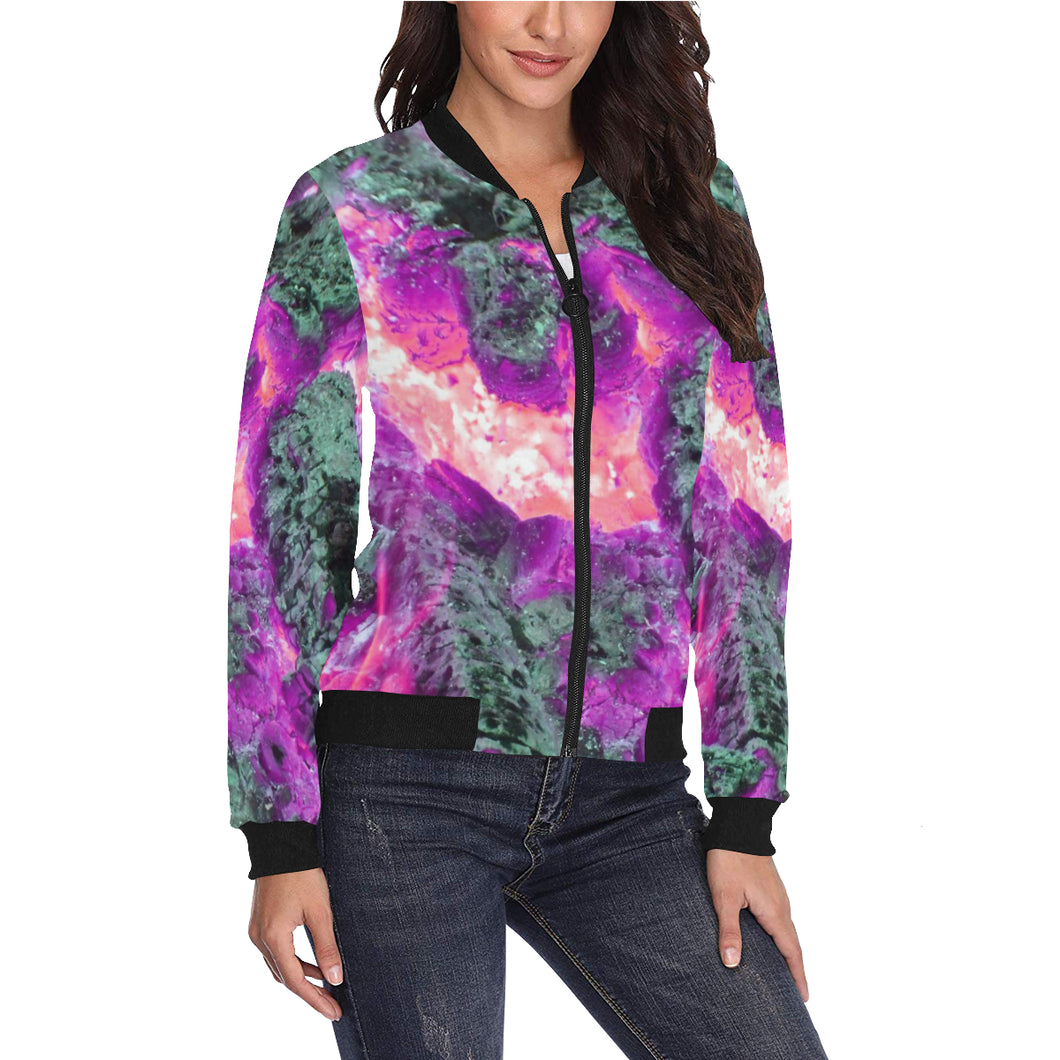 Molten Flames Magenta All Over Print Bomber Jacket for Women (Model H36)