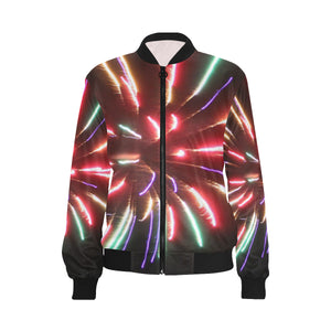 Fireworks Burst All Over Print Bomber Jacket for Women (Model H36)