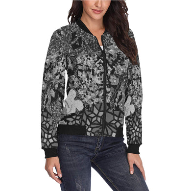 Holiday Paisley Black and White All Over Print Bomber Jacket for Women (Model H36)