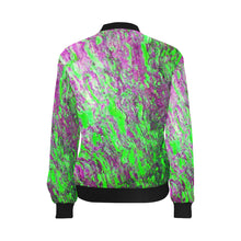 Load image into Gallery viewer, Marbled Abstract Green and Purple All Over Print Bomber Jacket for Women (Model H36)