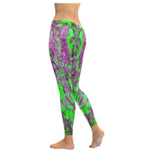 Load image into Gallery viewer, Marbled Abstract Green and Purple Low Rise Leggings (Invisible Stitch) (Model L05)