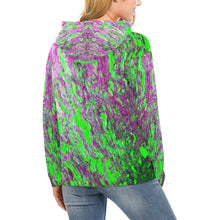 Load image into Gallery viewer, Marbled Abstract Green and Purple All Over Print Hoodie for Women (USA Size) (Model H13)