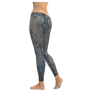 Marbled Abstract Blue Low Rise Leggings (Invisible Stitch) (Model L05)