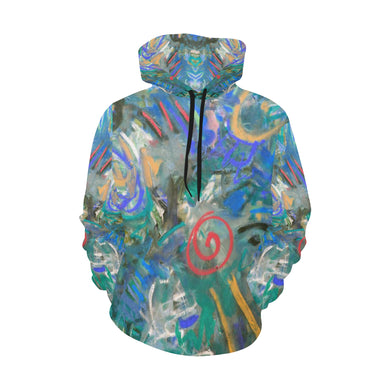 Graffiti Abstract Blue All Over Print Hoodie for Women (USA Size) (Model H13)
