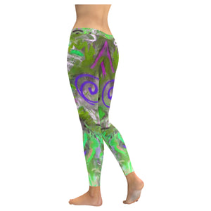 Graffiti Abstract Green Low Rise Leggings (Invisible Stitch) (Model L05)