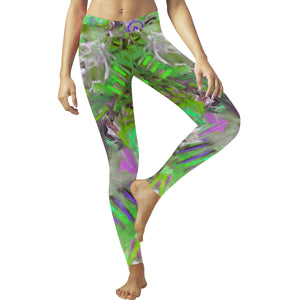 Graffiti Abstract Green Low Rise Leggings (Invisible Stitch) (Model L05)
