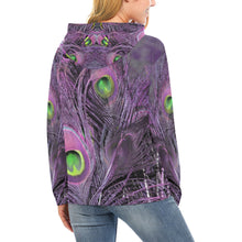 Load image into Gallery viewer, Peacock Feathers Purple All Over Print Hoodie for Women (USA Size) (Model H13)