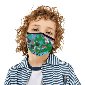 Abstract Squares Blue Mouth Mask in One Piece (2 Filters Included) (Model M02)