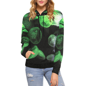 Jellyfish Green and Purple All Over Print Hoodie for Women (USA Size) (Model H13)
