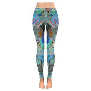 Graffiti Abstract Aqua Low Rise Leggings (Invisible Stitch) (Model L05)