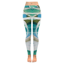 Load image into Gallery viewer, Abstract Circles Aqua Low Rise Leggings (Invisible Stitch) (Model L05)