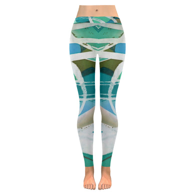 Abstract Circles Aqua Low Rise Leggings (Invisible Stitch) (Model L05)
