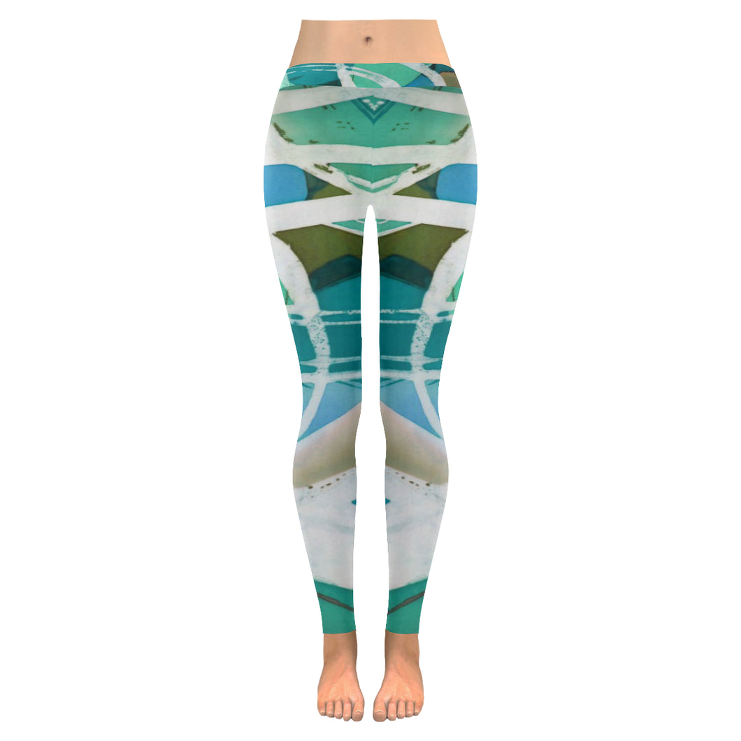 Abstract Circles Aqua Low Rise Leggings (Invisible Stitch) (Model L05)