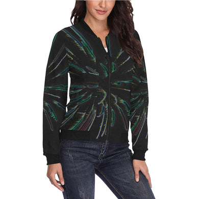 Fireworks Burst Glowing All Over Print Bomber Jacket for Women (Model H36)