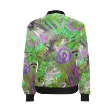 Load image into Gallery viewer, Graffiti Abstract Green All Over Print Bomber Jacket for Women (Model H36)