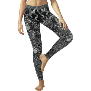 I Spy Paisley Black and White Low Rise Leggings (Invisible Stitch) (Model L05)