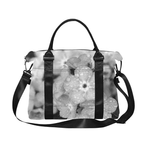 Forget Me Not Flower Black and White Large Capacity Duffle Bag (Model 1715)