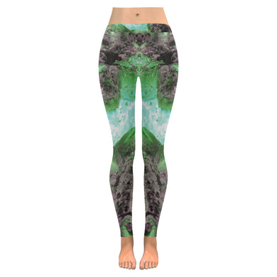 Molten Flames Green Low Rise Leggings (Invisible Stitch) (Model L05)