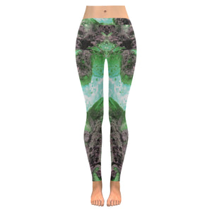 Molten Flames Green Low Rise Leggings (Invisible Stitch) (Model L05)