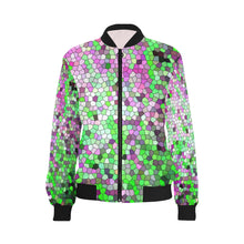 Load image into Gallery viewer, Marbled Abstract Green and Purple Mosaic All Over Print Bomber Jacket for Women (Model H36)